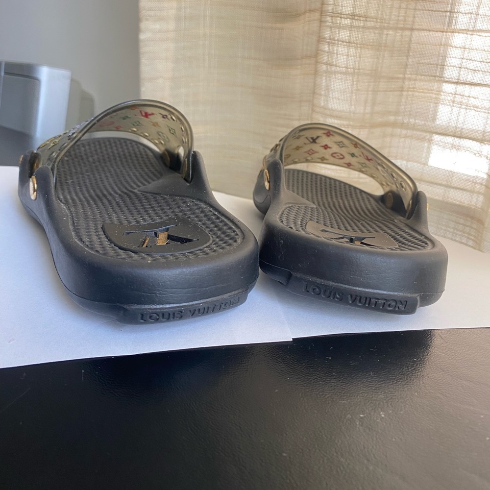 Louis Vuitton Black Slide Sandals Multicolor Logo Murakami 37 spa beach mules 7 - Picture 4 of 7